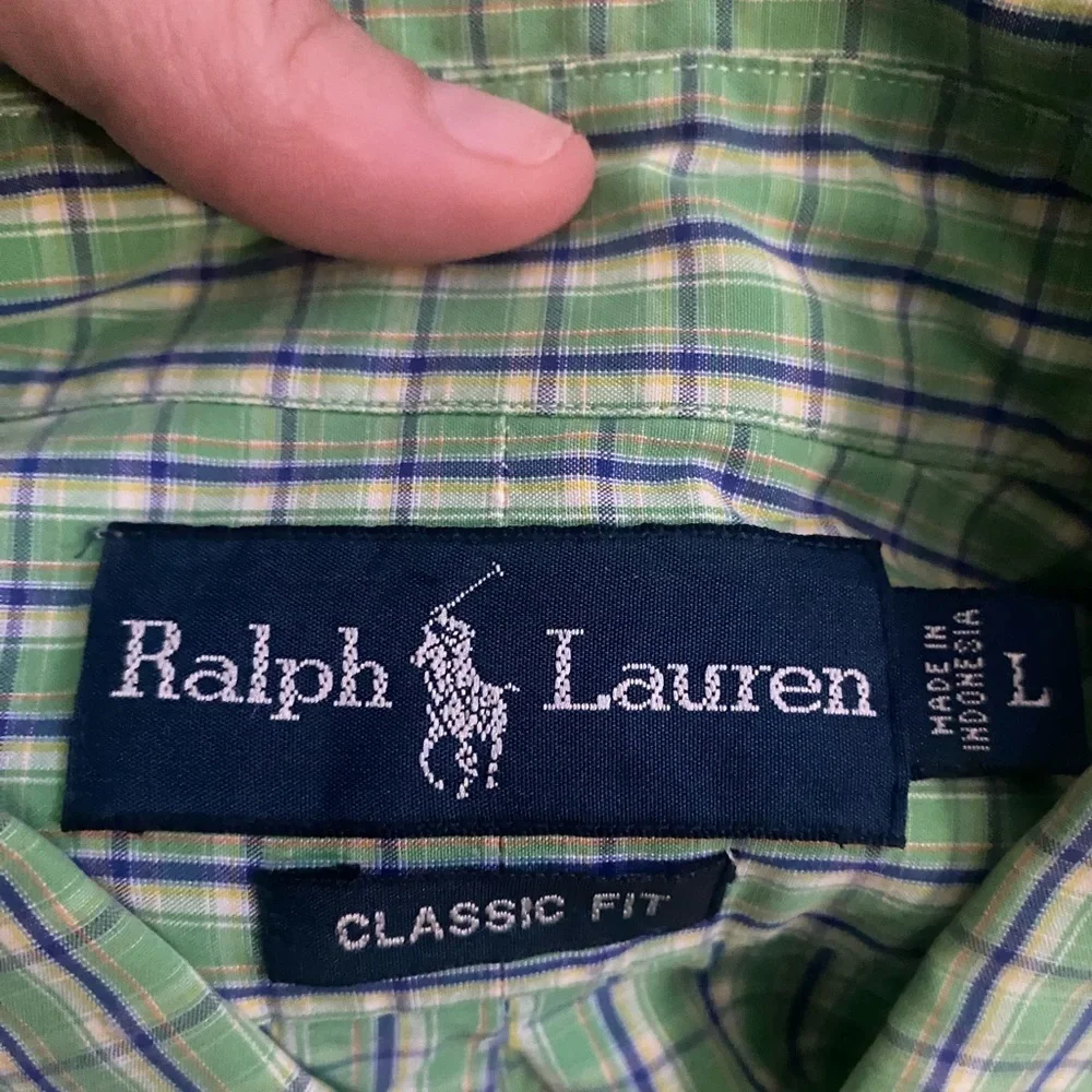 Ralph Lauren Polo Green‎ Plaid Button Up Shirt Classic Fit Men’s Size Large